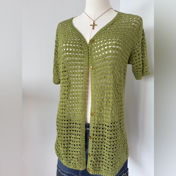 Vintage Graffiti Matcha Green Crochet Cardigan — S - Picture 4 of 8